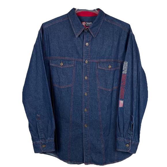 Chaps Ralph Lauren Other - Vintage Ralph Lauren Chaps Denim Shirt Mens XL Y2K Red Stitching Sleeve Spellout